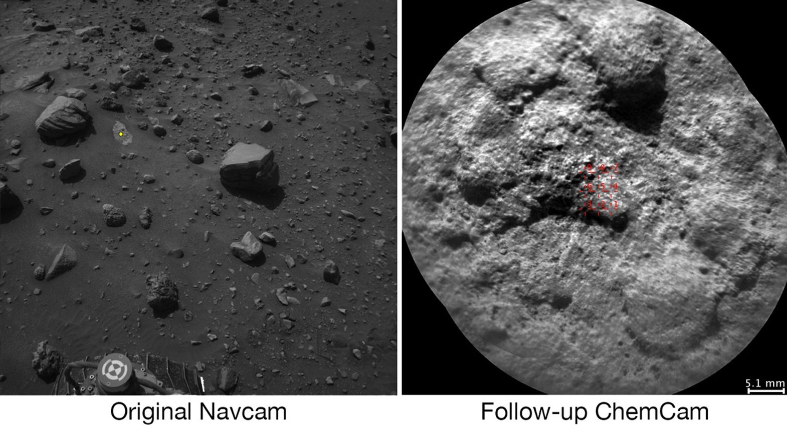 Cible sélectionnée par AEGIS et points ChemCam
